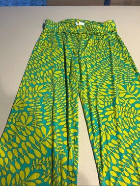 Trina Turk Teal and Yellow Wide-Leg Printed Pants